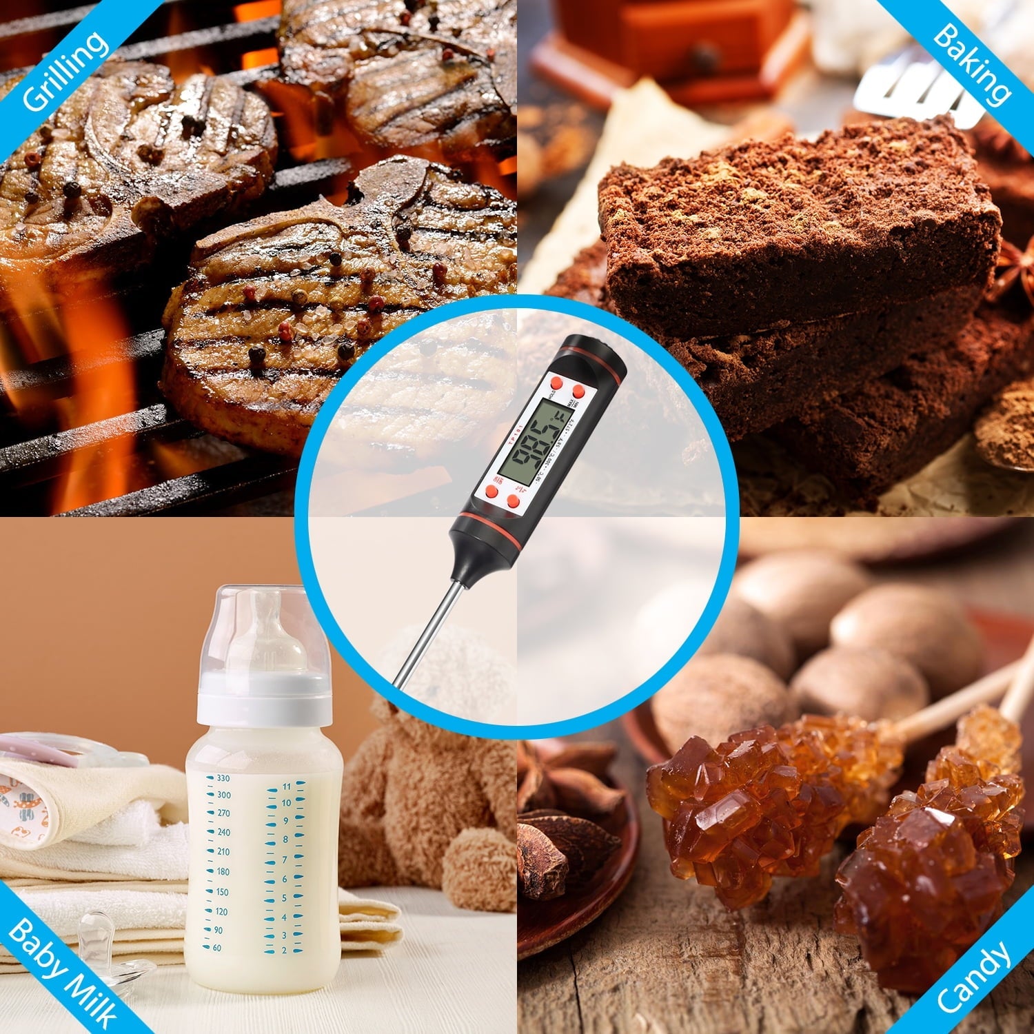 Fosmon Digital Cooking Thermometer, (Fast Read, Wide Tempeture Range, Auto-Shut Off) Meat Thermos for Meat, Deep Fry, BBQ, Smoker Grill, Candy, Yogurt, Milk Temperature