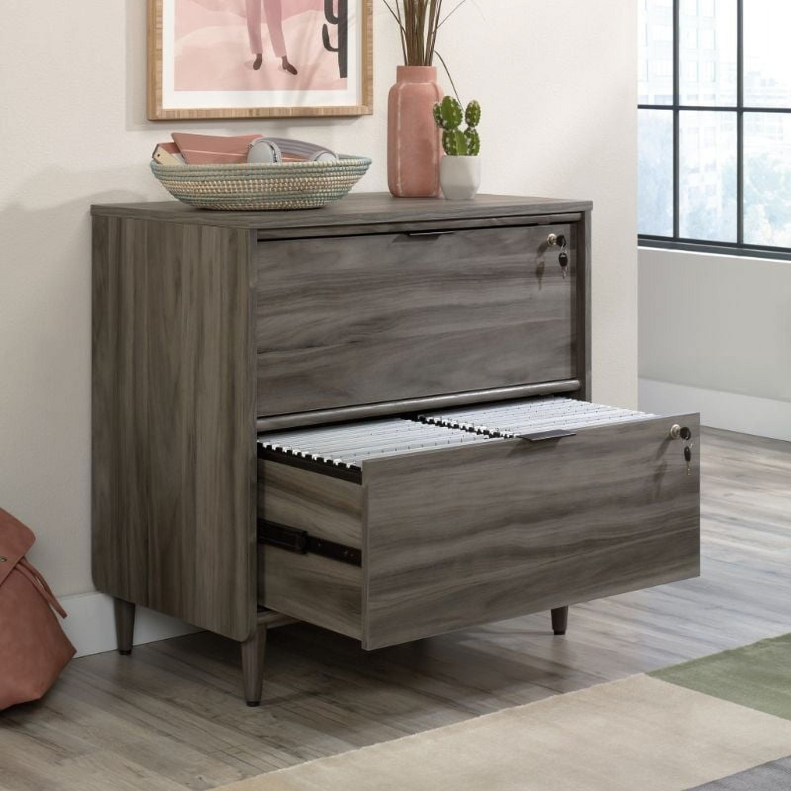 Home Square 2-Piece Set with Lateral File Cabinet & Library Hutch in Jet Acacia