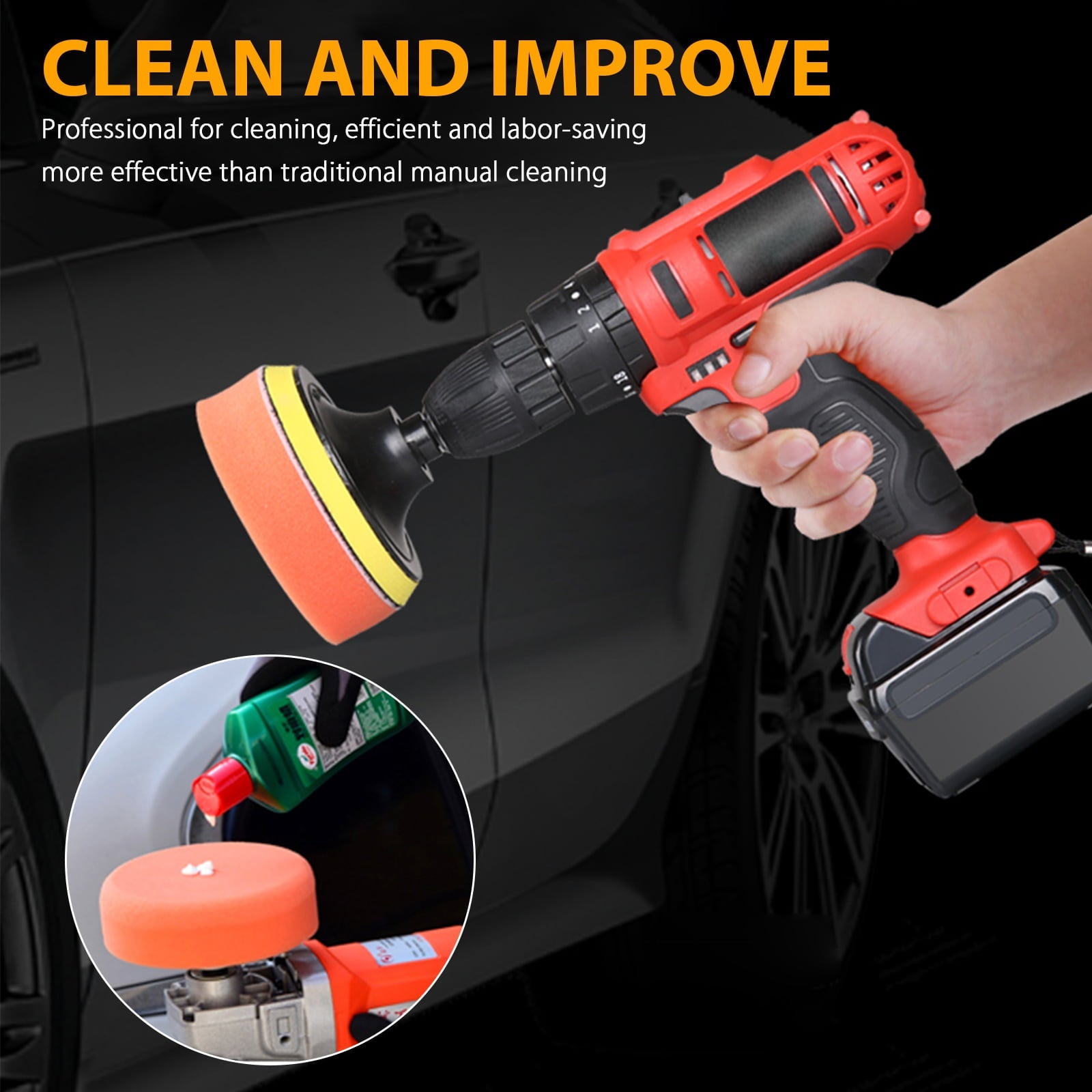 12pcs Drill Brush Car Detailing Kit, TSV Car Wheel Tire Cleaning Brush Set, Wheels Brush, Rim Brush, Scrubing Brush Pad Sponge Kit for Car Waxing, Polishing, Tile