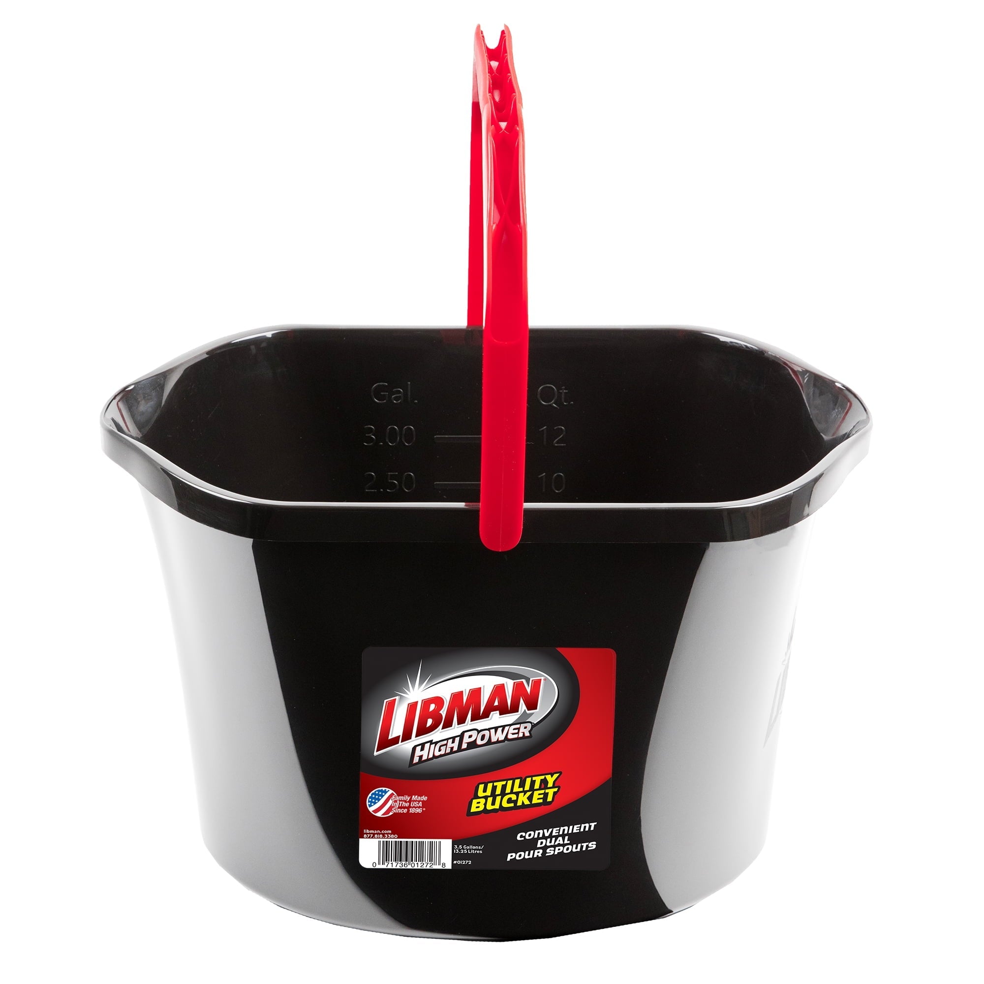 Libman Black and Red High Power 3.5 gal Plastic Utility Bucket, Dual Pour Spouts