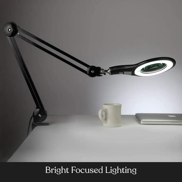 Lightview Pro 33 in. Black LED Adjustable Clamp 2.25 x Lighted Magnifier Desk Lamp