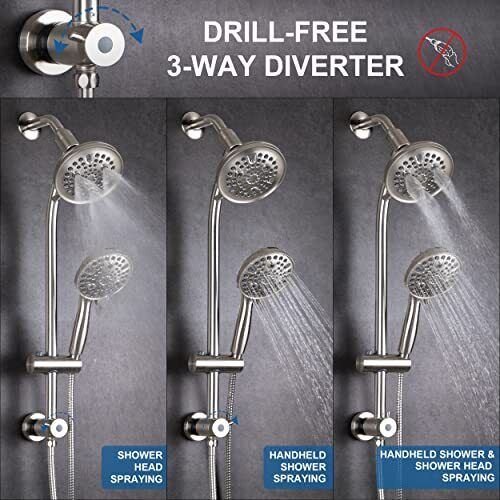 High Pressure Handheld/Rain 82-mode 3-way Shower Head Combo with 25.75" Adjus...