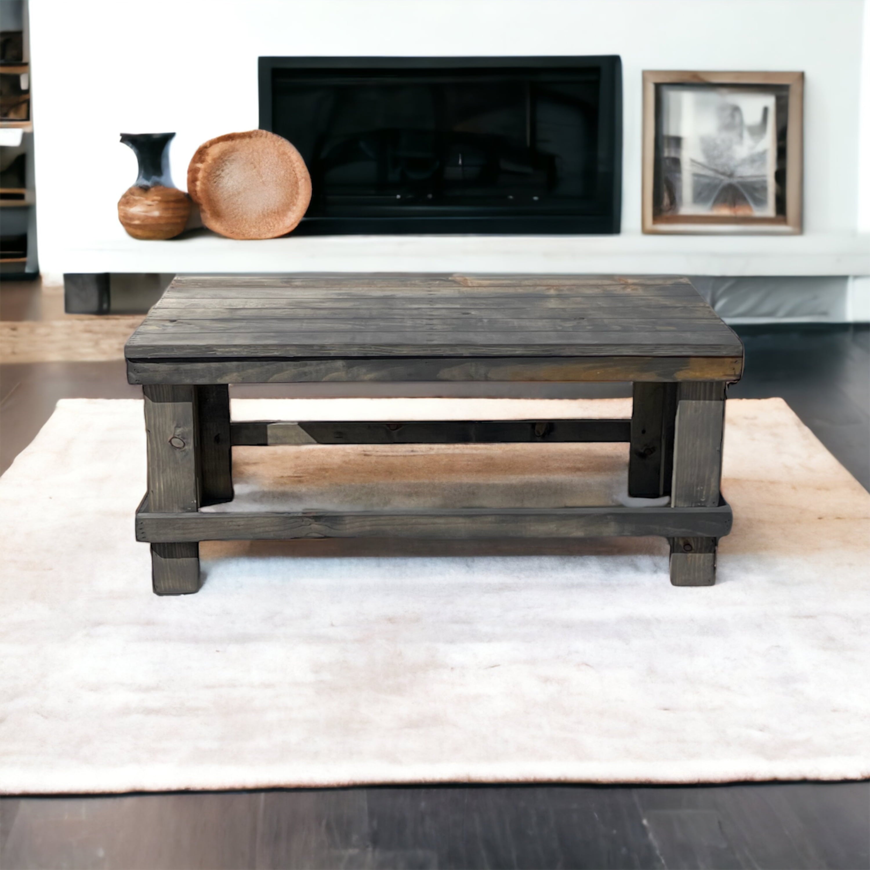 Woven Paths Landmark Pine Solid Wood Farmhouse Coffee Table, Gray