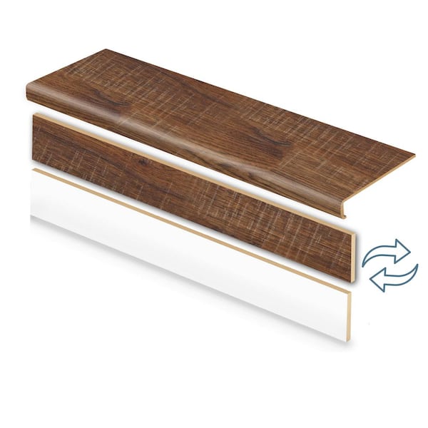 Distressed Brown Hickory 47 in. L x 12.15 in. W x 2.28 in.T Laminate Stair Tread and Reversible Riser Kit Adhesive