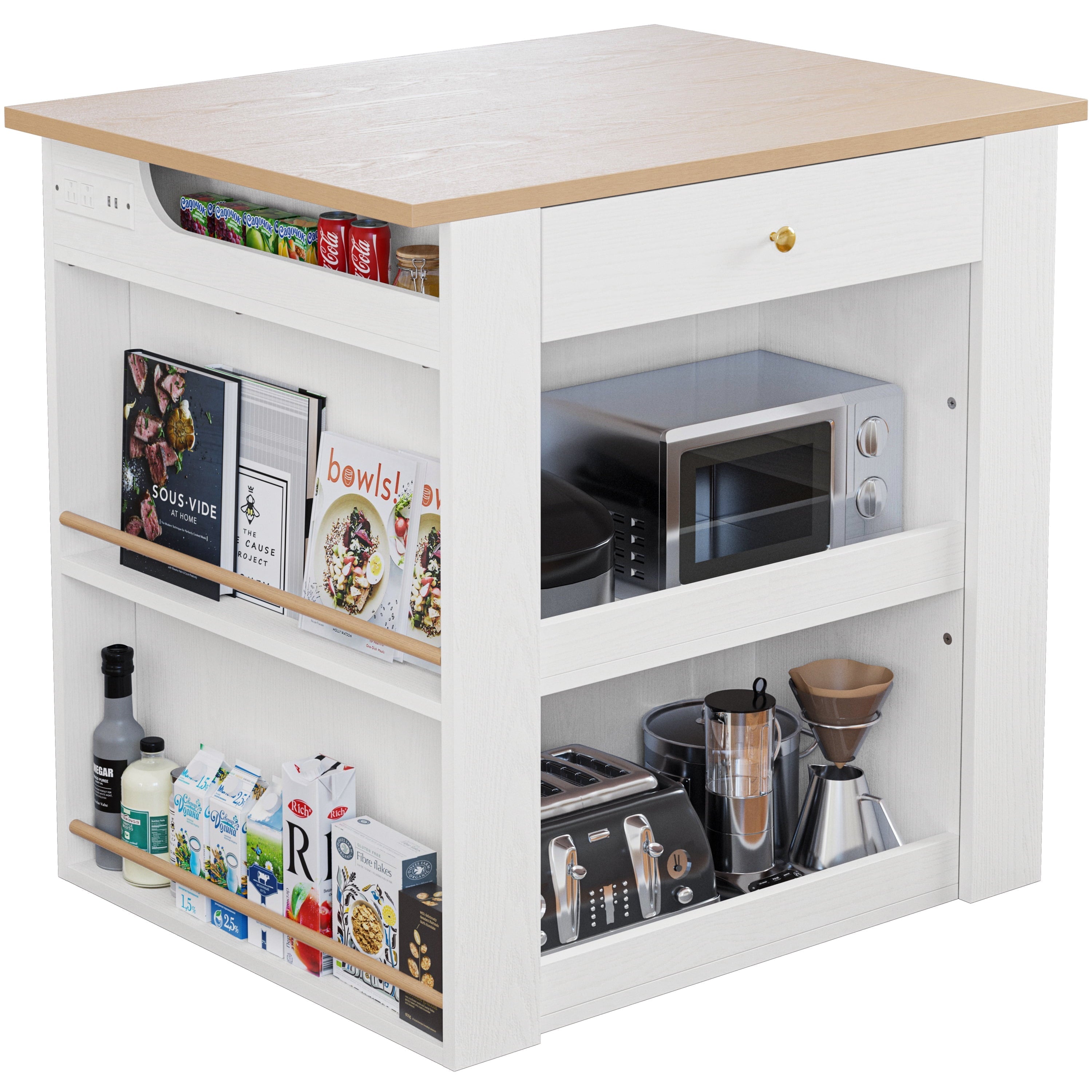 IRONCK Kitchen Island with Large Storage Space and Charging Station, 29.5