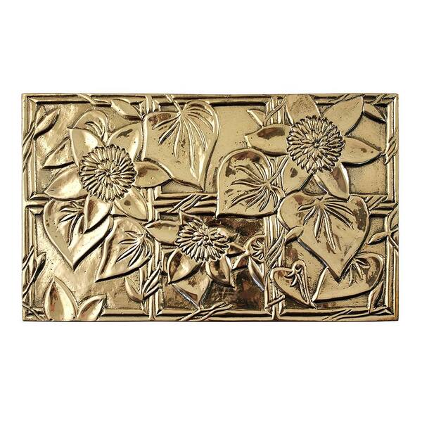 38 in. L Polished Brass and Matte Black 1-Panel Clematis Emblem Fireplace Screen