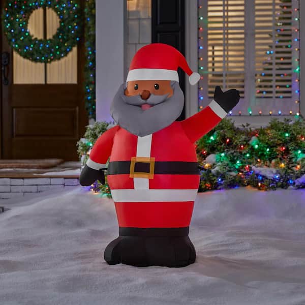 3.5 ft. H x 2.6 ft. W Airblown African American Santa Waving Christmas Inflatable with LED Lights