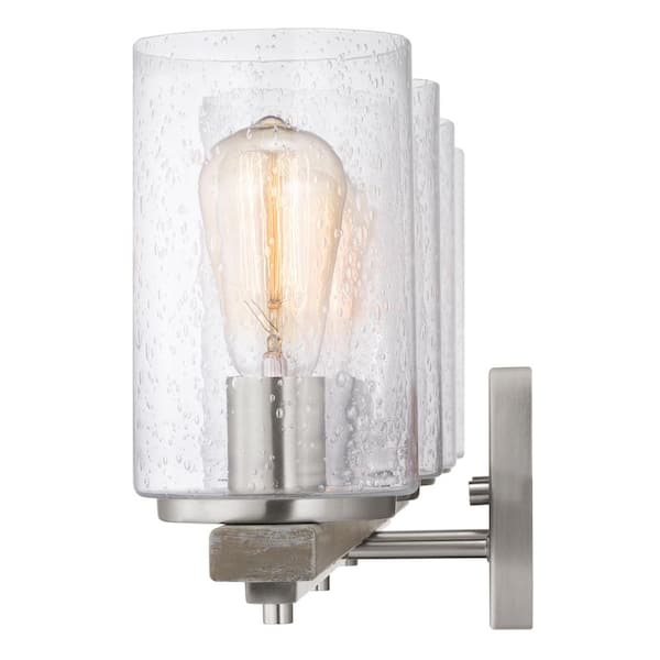 Boswell Quarter 33-1/4 in. 4-Light Brushed Nickel Farmhouse Vanity Light with Painted Weathered Gray Wood Accents