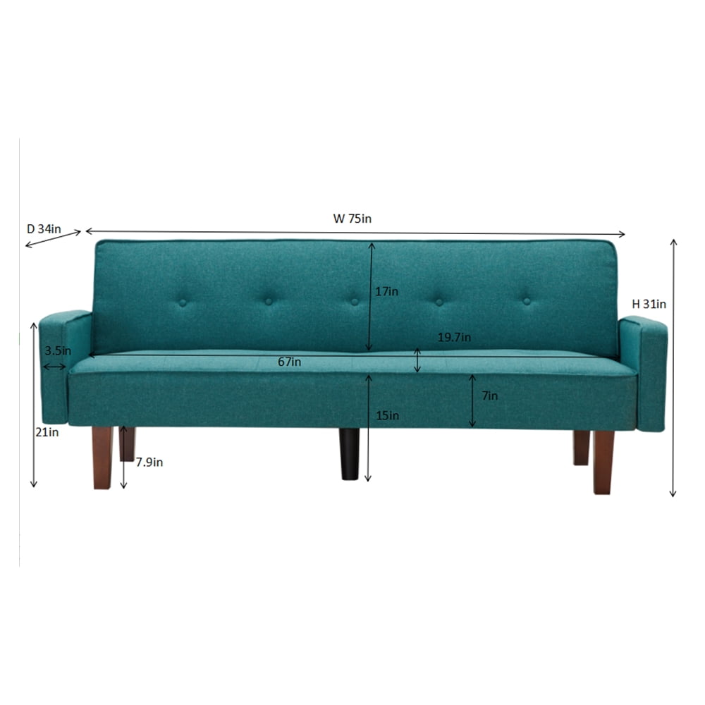 Modern Futon Sofa Bed, Linen Fabric Sleeper Sofa, Convertible Reclining Upholstered Couch Bed with 5 Wood Legs and Armrest, Foldable Couch Sofa Bed for Living Room, Office, Apartment, B1030