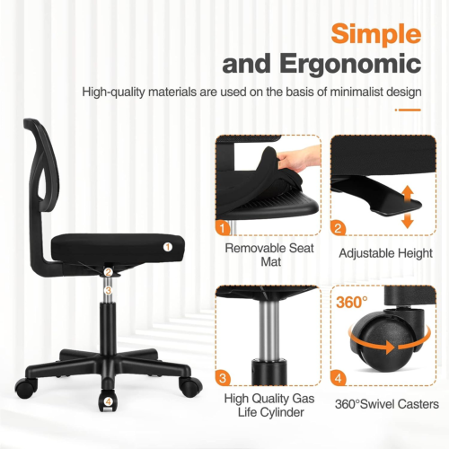Sweetcrispy Desk Chair, Armless Office Chair, Computer Chair, Small Home Office