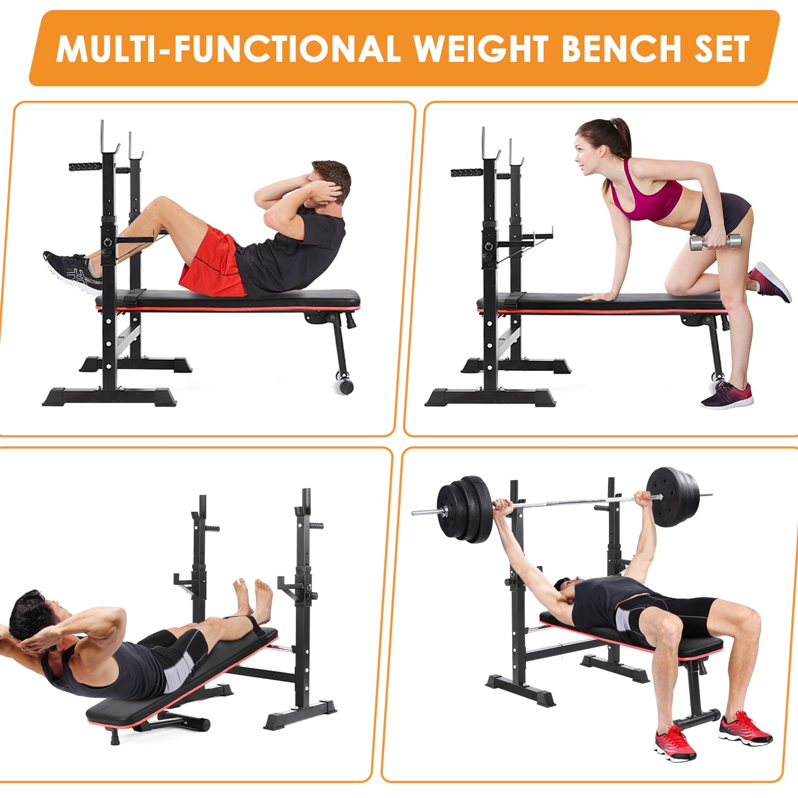 Arlopu Folding Bench Press Set, Weight Bench with Squat Rack, Workout Bench with Barbell Rack Strength Training for Home Gym, 440LBS