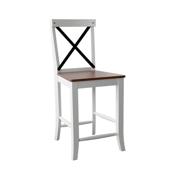 41.25 in. Eureka White High Back Wood Frame Counter Height Cross Back Bar Stools (Set of 2)