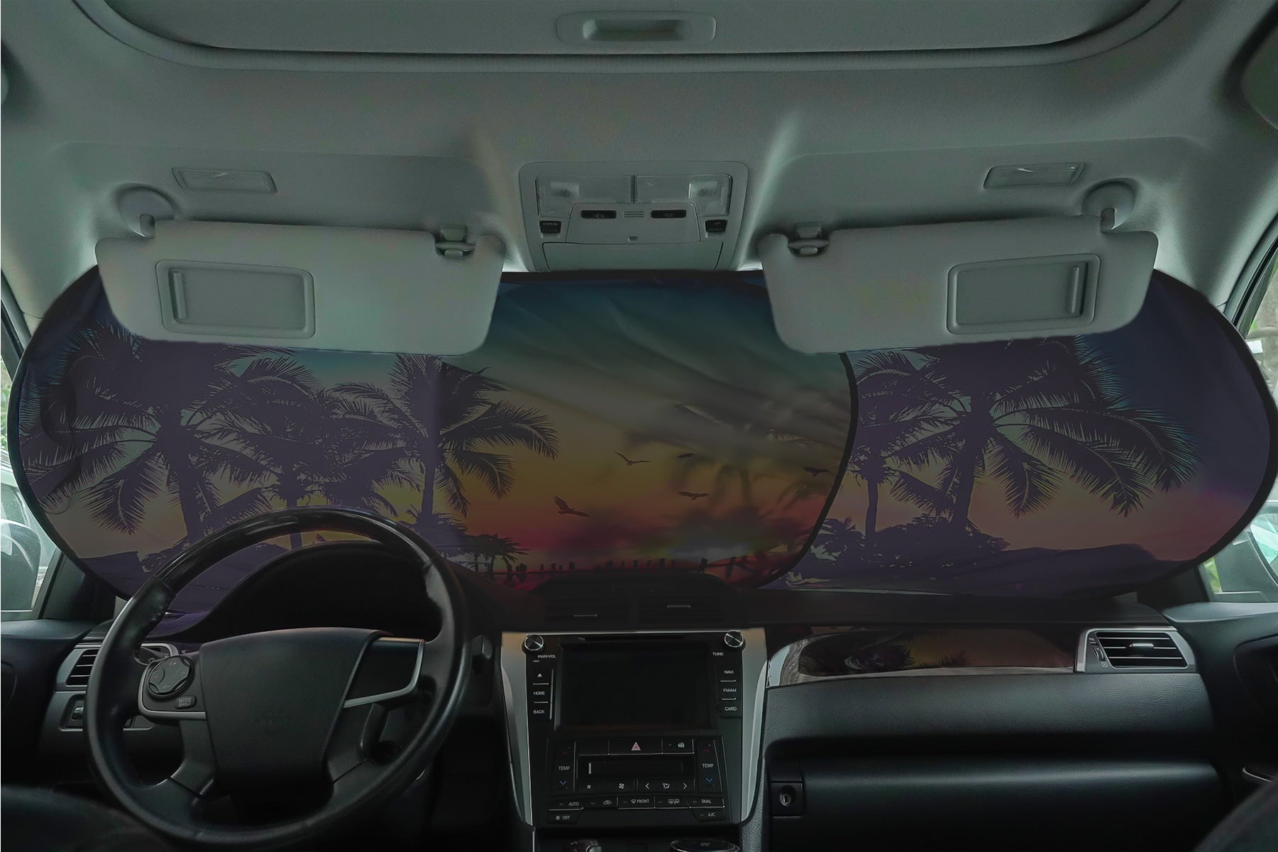 Auto Drive 2 Piece Universal Fit Most Vehicles' Windshield Super Jumbo Tropical Twist Sun Shade, 31.5