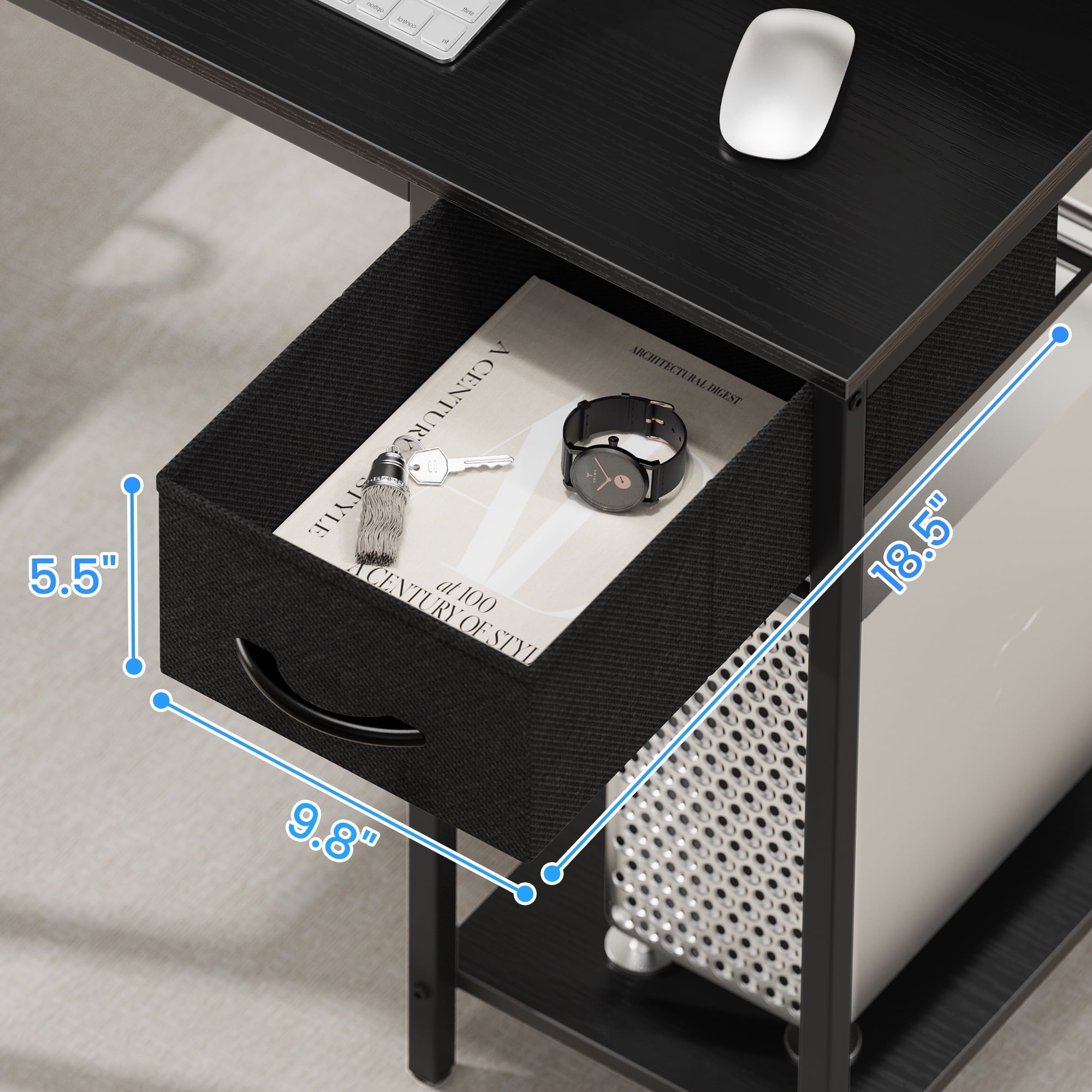 SUPERJARE L-Shaped Computer Desk with LED Lights & Power Outlets, Gaming Desk with Shelves & Drawer, Reversible L Office Desk, Black