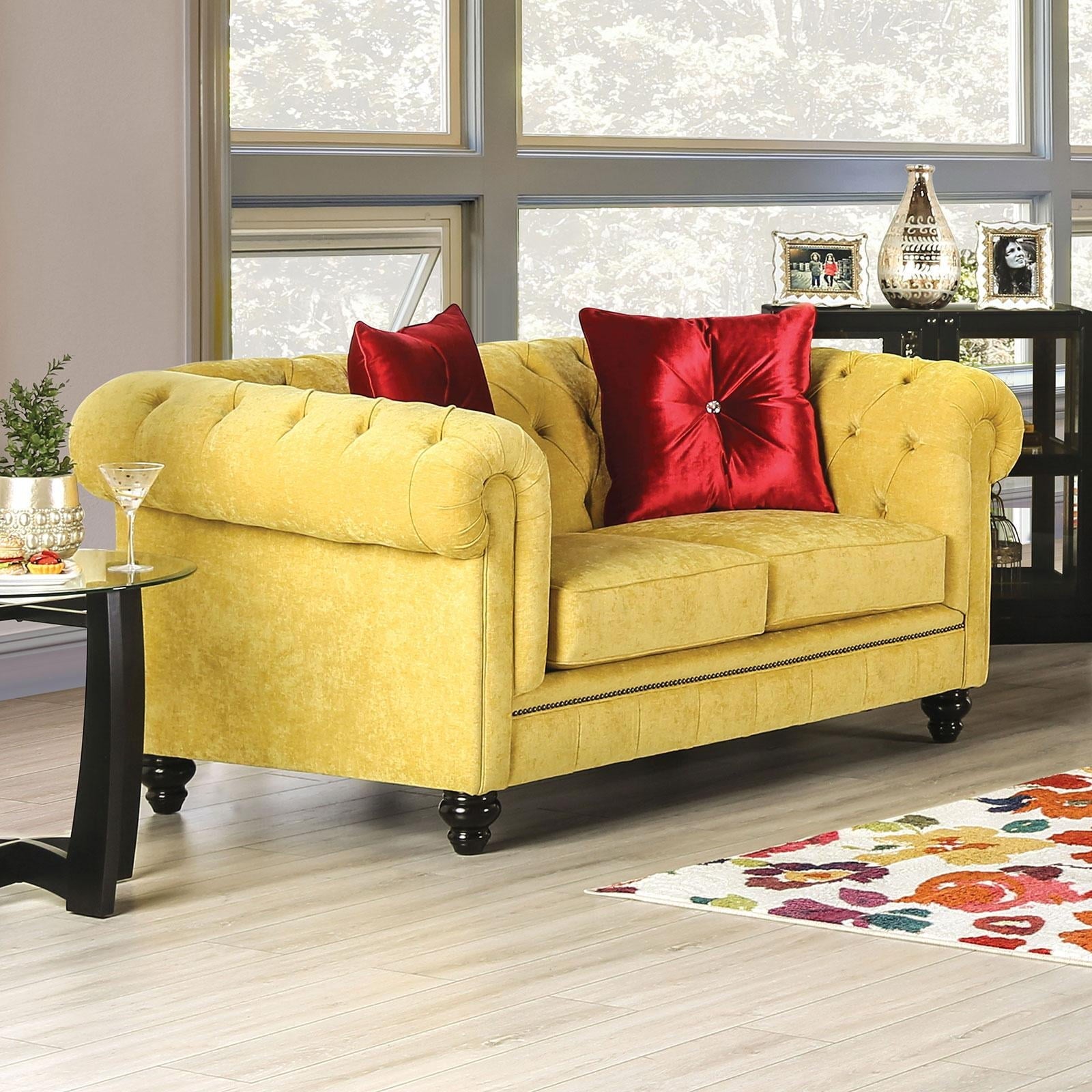 Glam Royal Yellow & Red Microfiber Sofa and Loveseat FOA Eliza