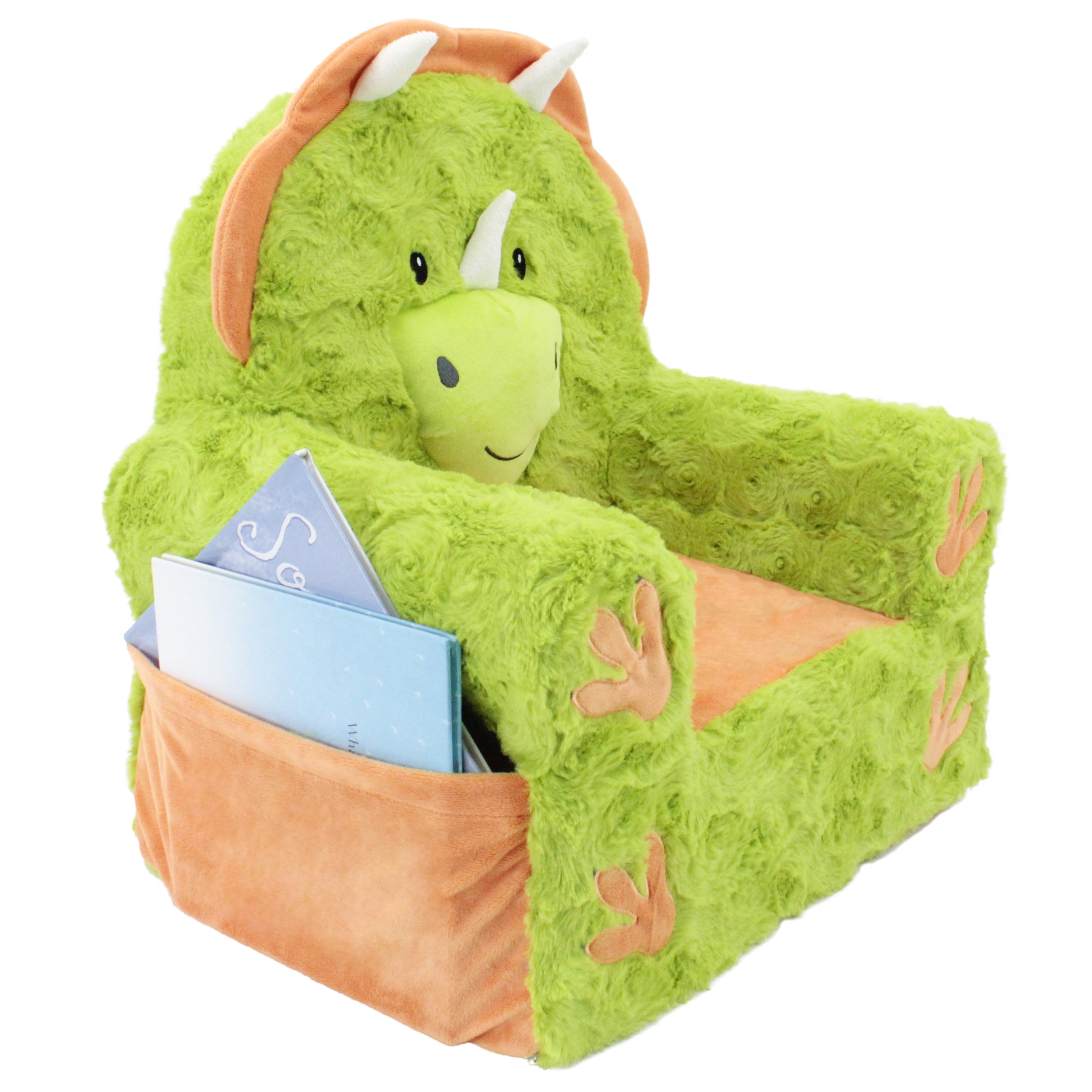 Soft Landing Sweet Seats, Premium and Comfy Toddler Lounge Chair with Carrying Handle & Side Pockets – Polyester, Green Dino