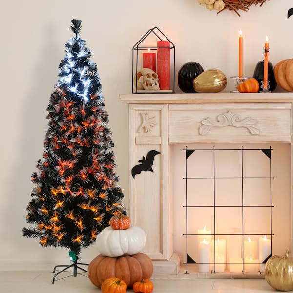 6 ft. Black Fiber Optic Artificial Halloween Tree with Candy Corn Color Lights, 8 Functions