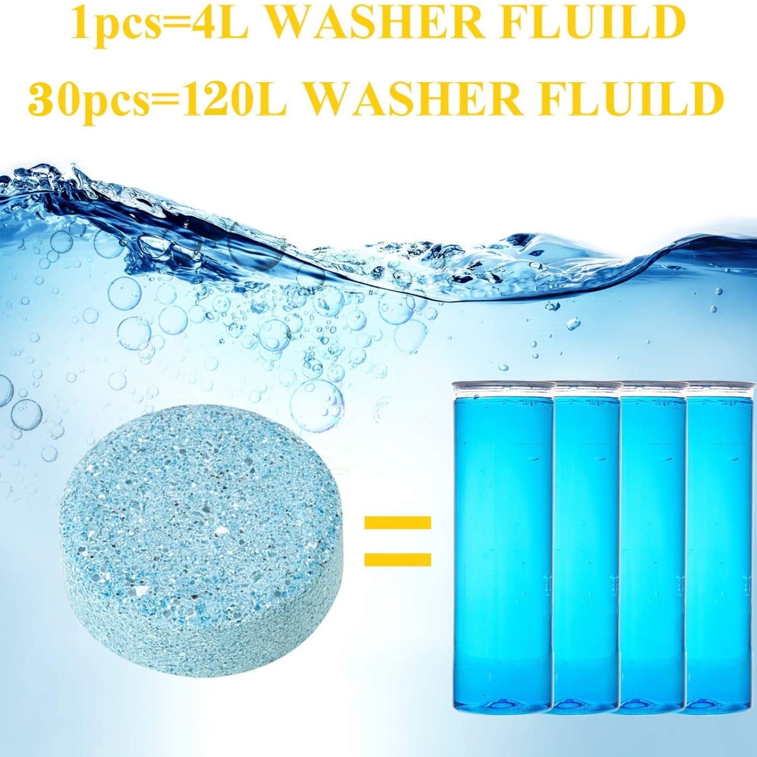 30 Pcs Glass Solid Wiper Cleaning Tablets, Car Windshield Glass Concentrated Washer Tablets, Multifunctional Car Effervescent Washer Cleaning Tool for Car Kitchen Window