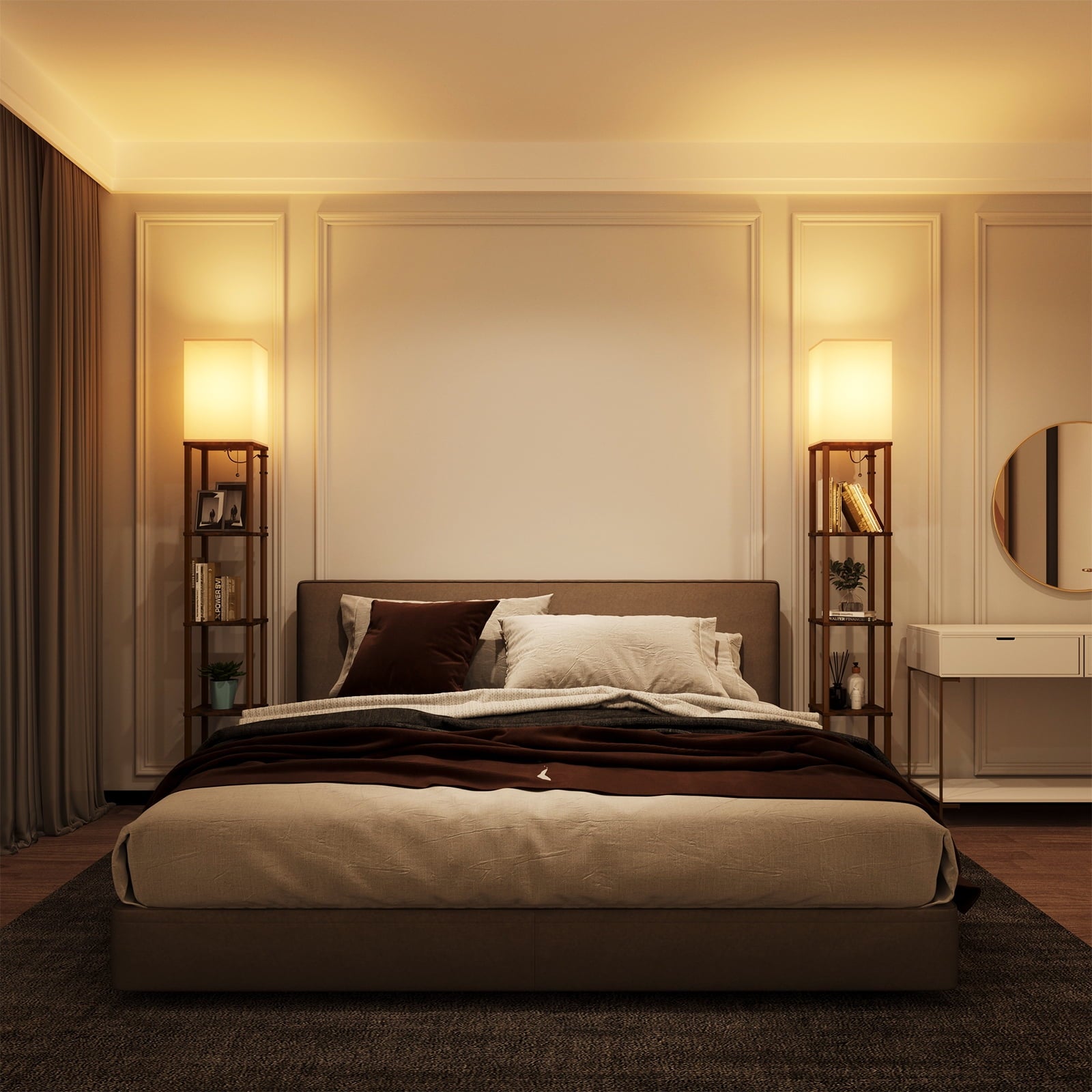 addlon Floor Lamp with Shelves, 5-Tier Modern Shelf Floor Lamp with 3CCT LED Bulb, Display Floor Lamps with Shelves for Living Room, Bedroom and Office - Vintage