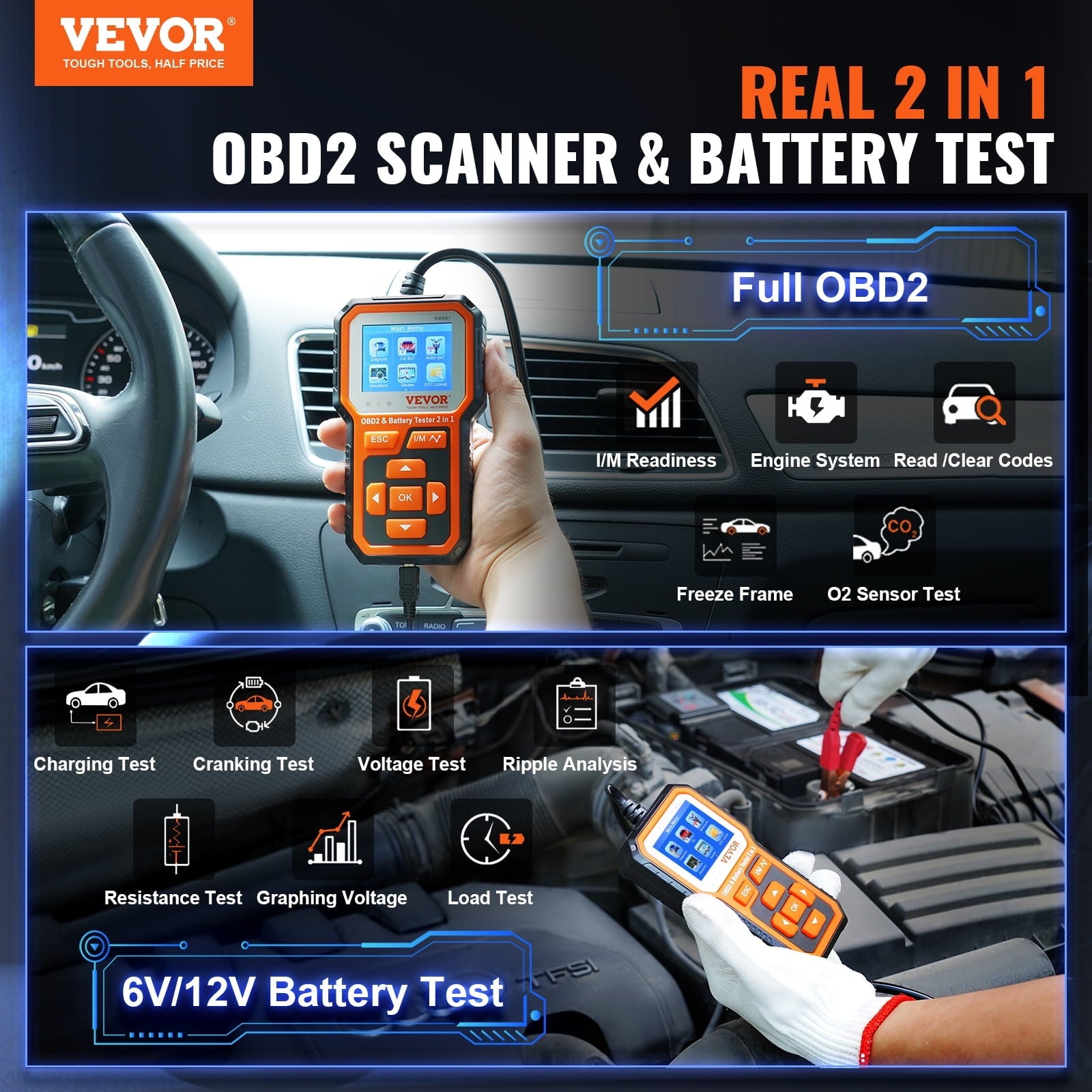 BENTISM Car OBD2 Scanner Code Reader Engine Fault Code Reader Scanner CAN Diagnostic Scan Tool for All OBD II Protocol Cars Since 1996, OBD2 Scanner Live Data for Check Engine Light, Orange