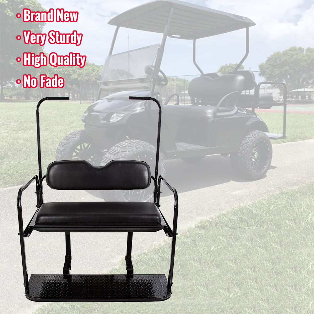 Kojem Flip Folding Rear Back Seat Kit Compatible with EZGO TXT Golf Cart | Black Cushions | 1995 & Up - You Will Receive (2) Packages