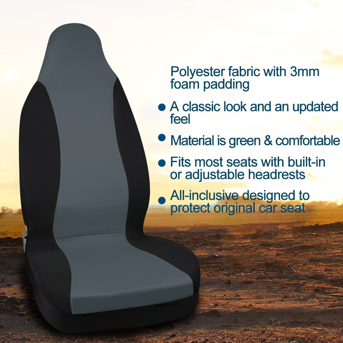 Universal Front High Back Bucket Car Seat Cover Gray Black Fit for Most Auto Car Truck SUV