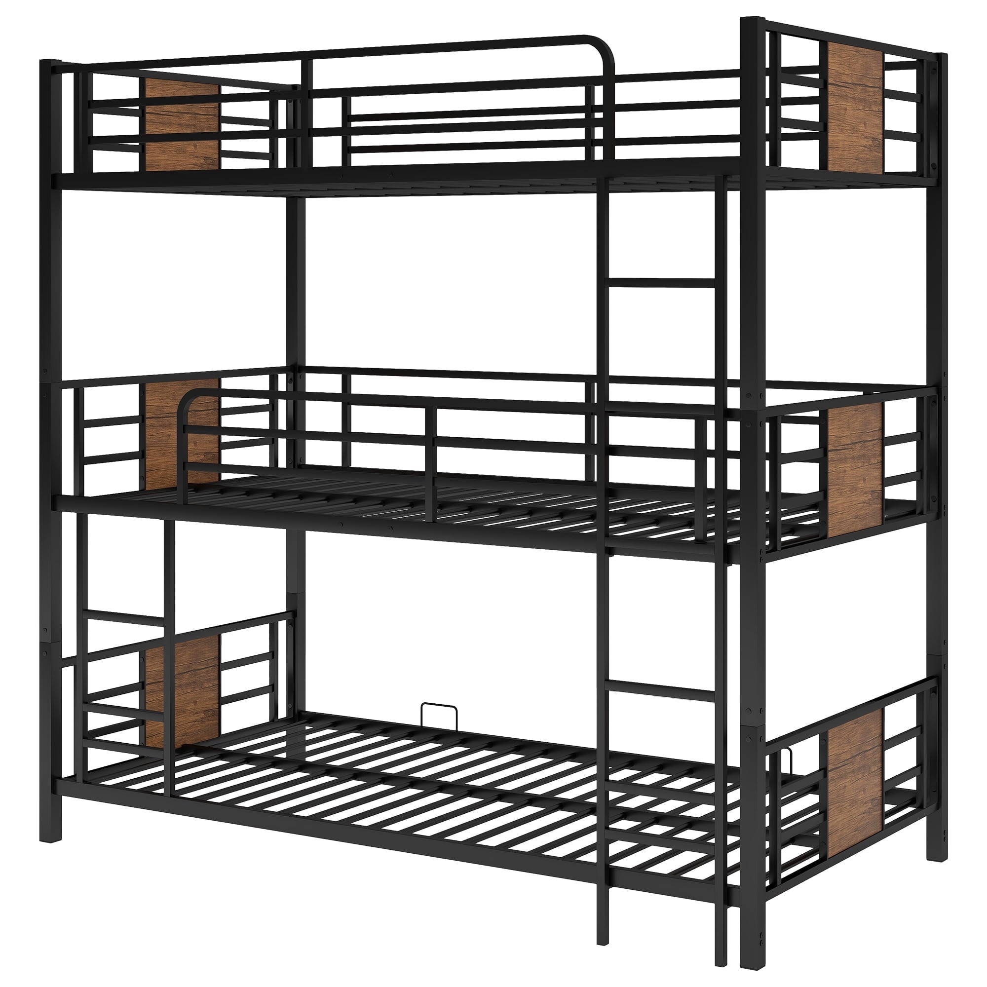 Euroco Metal Twin over Twin over Twin Bedroom Bunk Bed, Triple 3-in-1 Bed, Brown