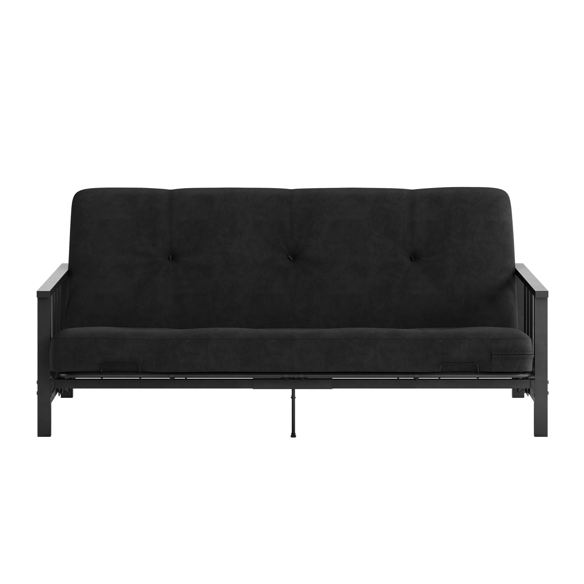 DHP Harlow Full Metal Arm Futon with 6â Thermobonded High Density Polyester Fill Black Microfiber Mattress