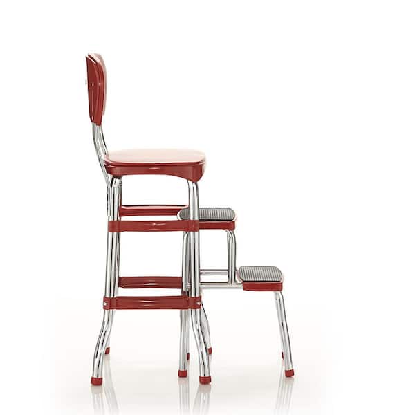 2-Step 3 ft. Steel Retro Step Stool with 225 lbs. Load Capacity in Red