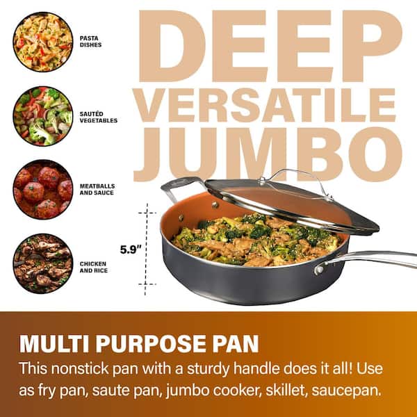 Professional 5.5 qt. Aluminum Ti-Ceramic Non-Stick Deep Saute Pan with Glass Lid and Helper Handle
