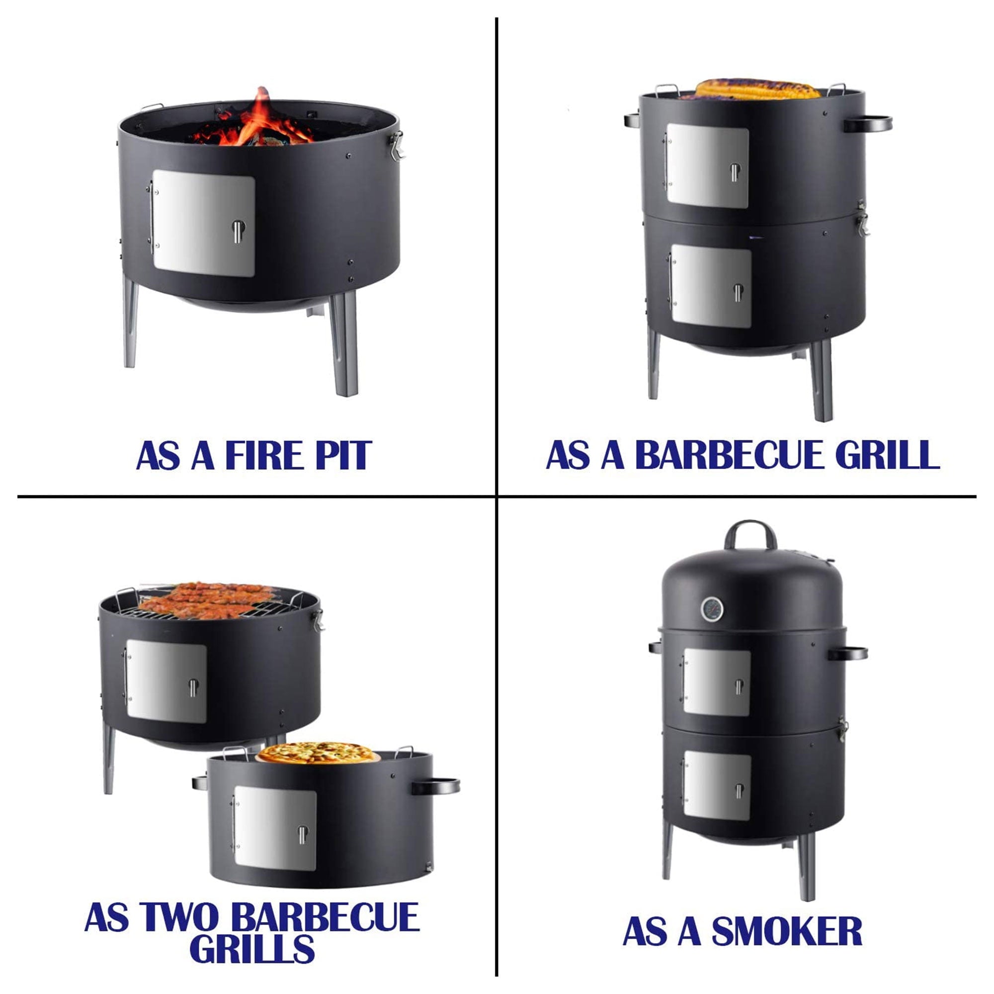 Realcook 17 inch Vertical Heavy Duty Steel Charcoal Outdoor Smoker, Black