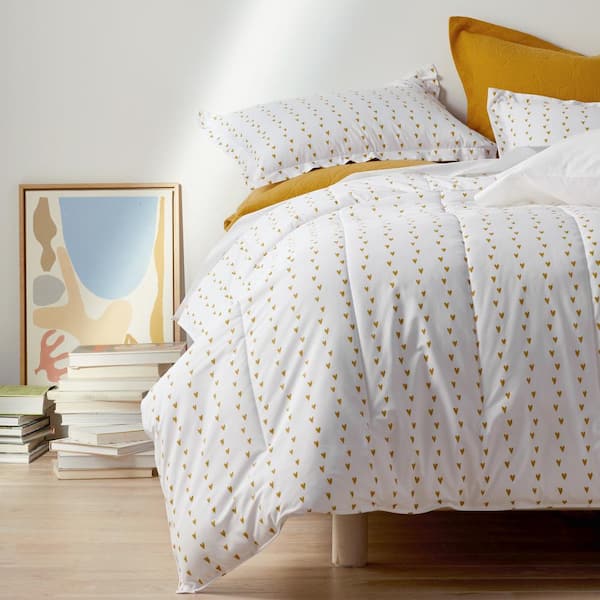 Company Organic Cotton Mini Prints Hearts Multi-Colored Queen Cotton Percale Duvet Cover