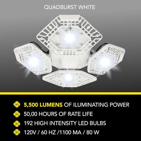 QuadBurst 10.6 in. 192 High Intensity LED 5500 Lumens White Flush Mount Ceiling Garage Light with 4 Adjustable Heads