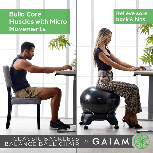 Gaiam Classic Backless Balance Ball Chair – Exercise Stability Yoga Ball Premium