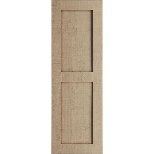 15 in. x 86 in. Timberthane Polyurethane 2 Equal Panel Flat Panel Rough Cedar Faux Wood Shutters Pair