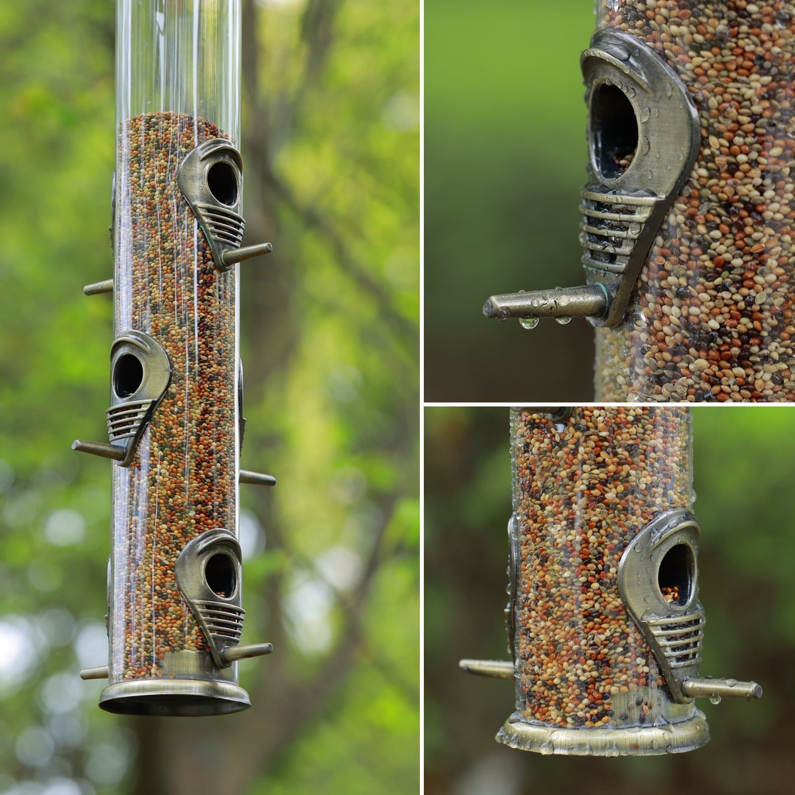 Urban Deco Metal Bird Feeder Tube Hanging Wild Bird Seed Feeder,Steel Hanger Great for Attracting Birds (Bronze)