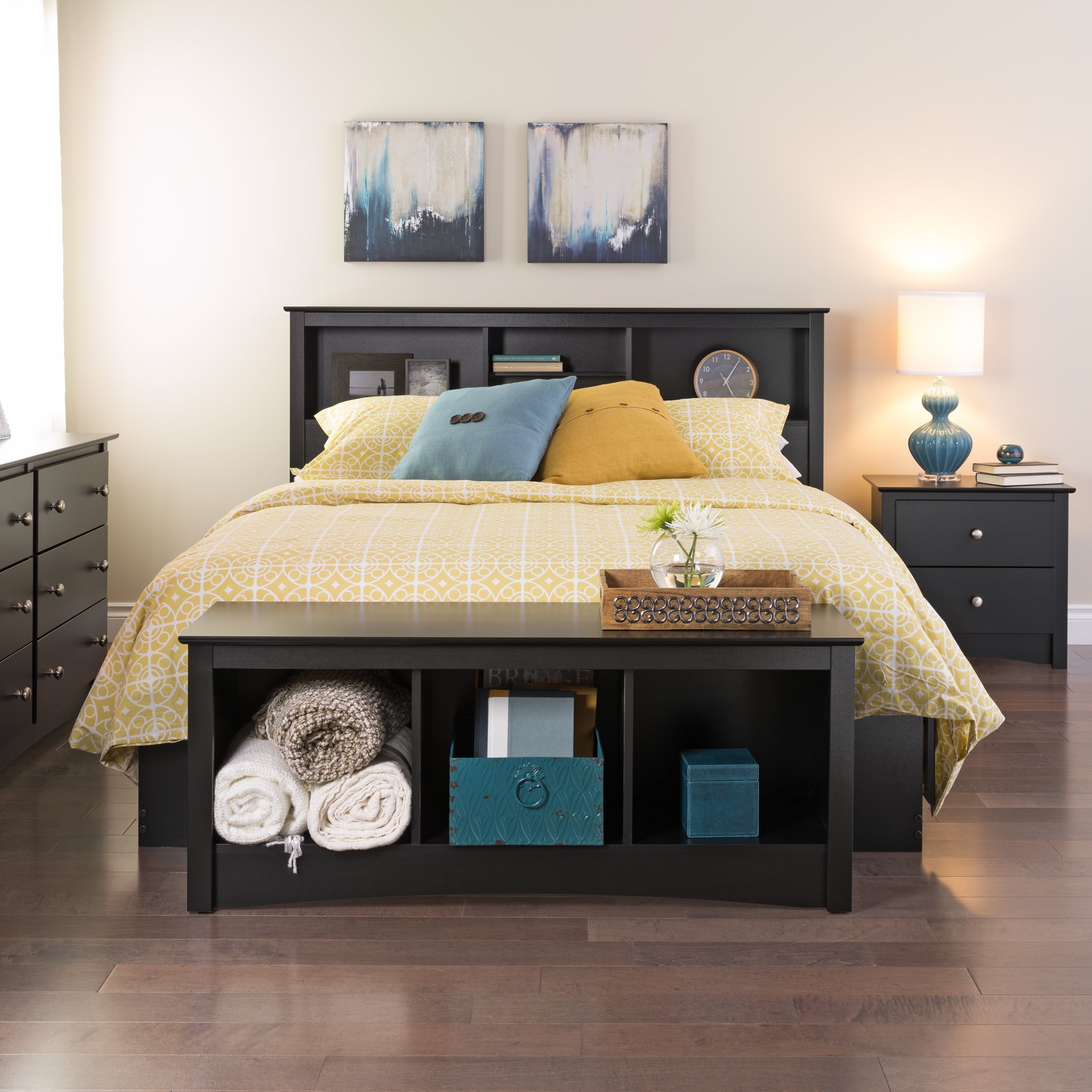 Prepac Sonoma Modern 2 Drawer Bedroom Nightstand, Black