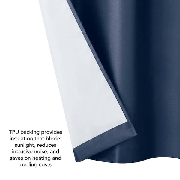 Brea Navy 38 in. W x 63 in. L Grommet Blackout Tiebacks Curtain (2-Panels and 2-Tiebacks)