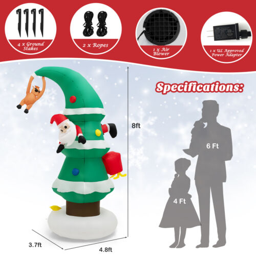 8 FT Inflatable Christmas Tree & Santa Claus with LEDs & Built-in Air Blower