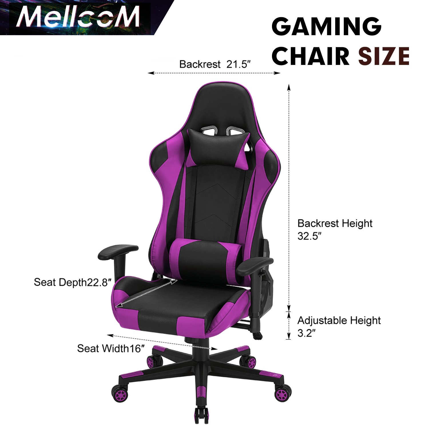 Hommow Gaming Chair,Office Chair High Back PC Desk Chair,Adjustable handrail,Purple