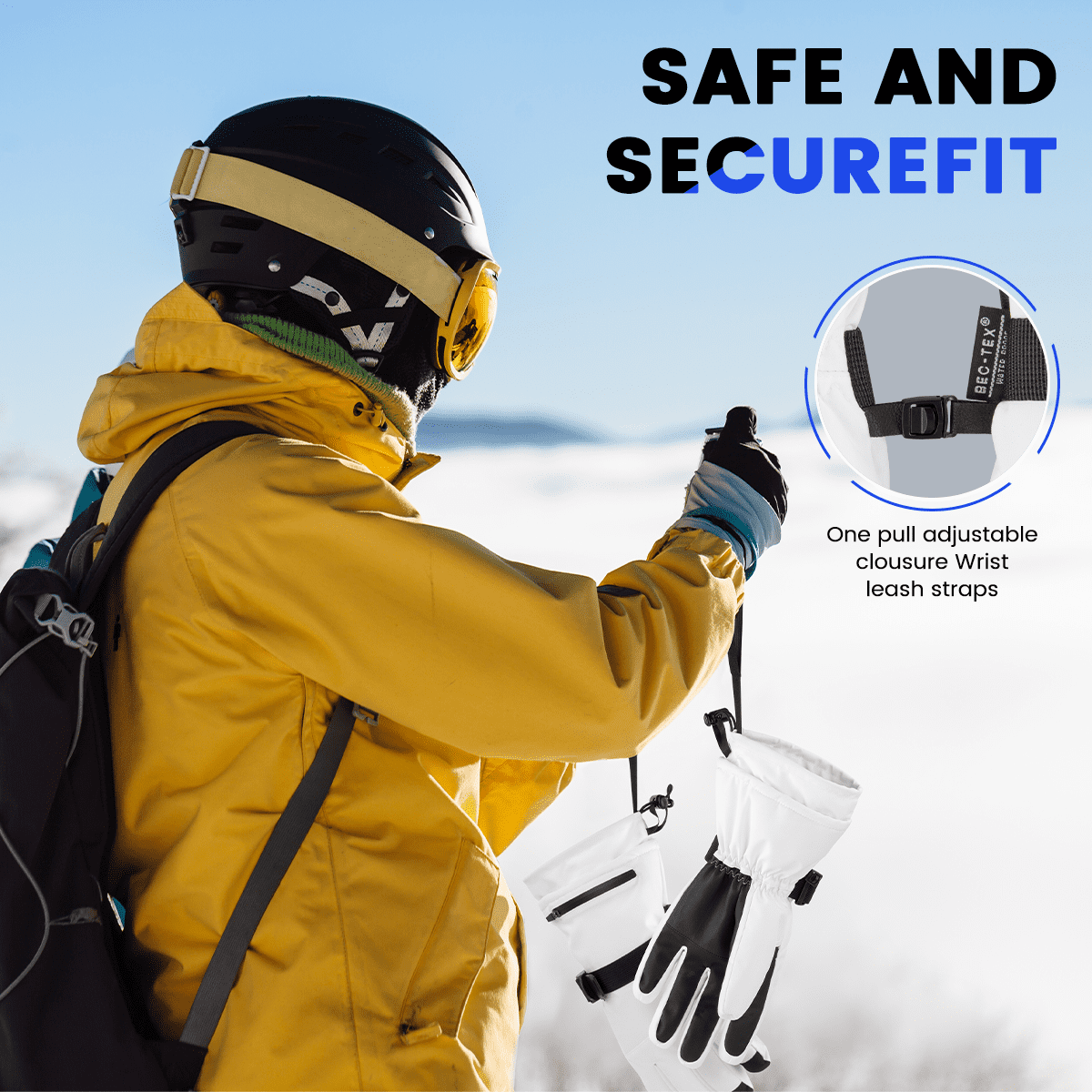 Ski Gloves, Waterproof Touchscreen Snowboard Gloves, Warm Winter Snow Gloves for Cold Weather, Fits Both Men & Women for Driving/Cycling/Running/Hiking(White)