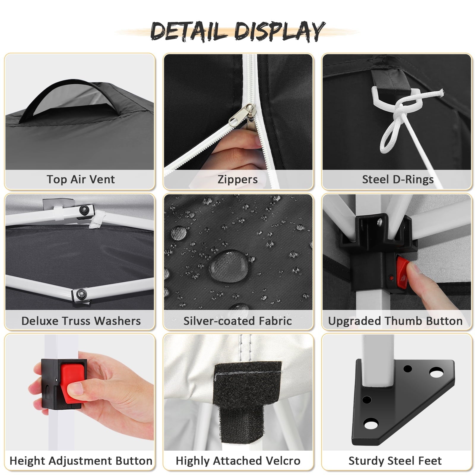 10'x10' EZ Pop Up Canopy with Top Vent, Large Commercial Tent, Waterproof and Sunproof with 4 Removable Sidewalls, Suitable for Weddings come with 4 Sandbags (Black)