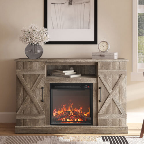 Industrial 47" TV Stand For TVs Up to 50" W/ 18" Fireplace