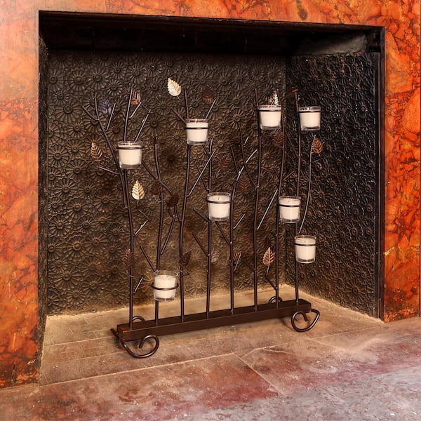 Roman 26 in. Tall Bronze and Gold 1-Panel Rustic Summer Fireplace Screen for Votives