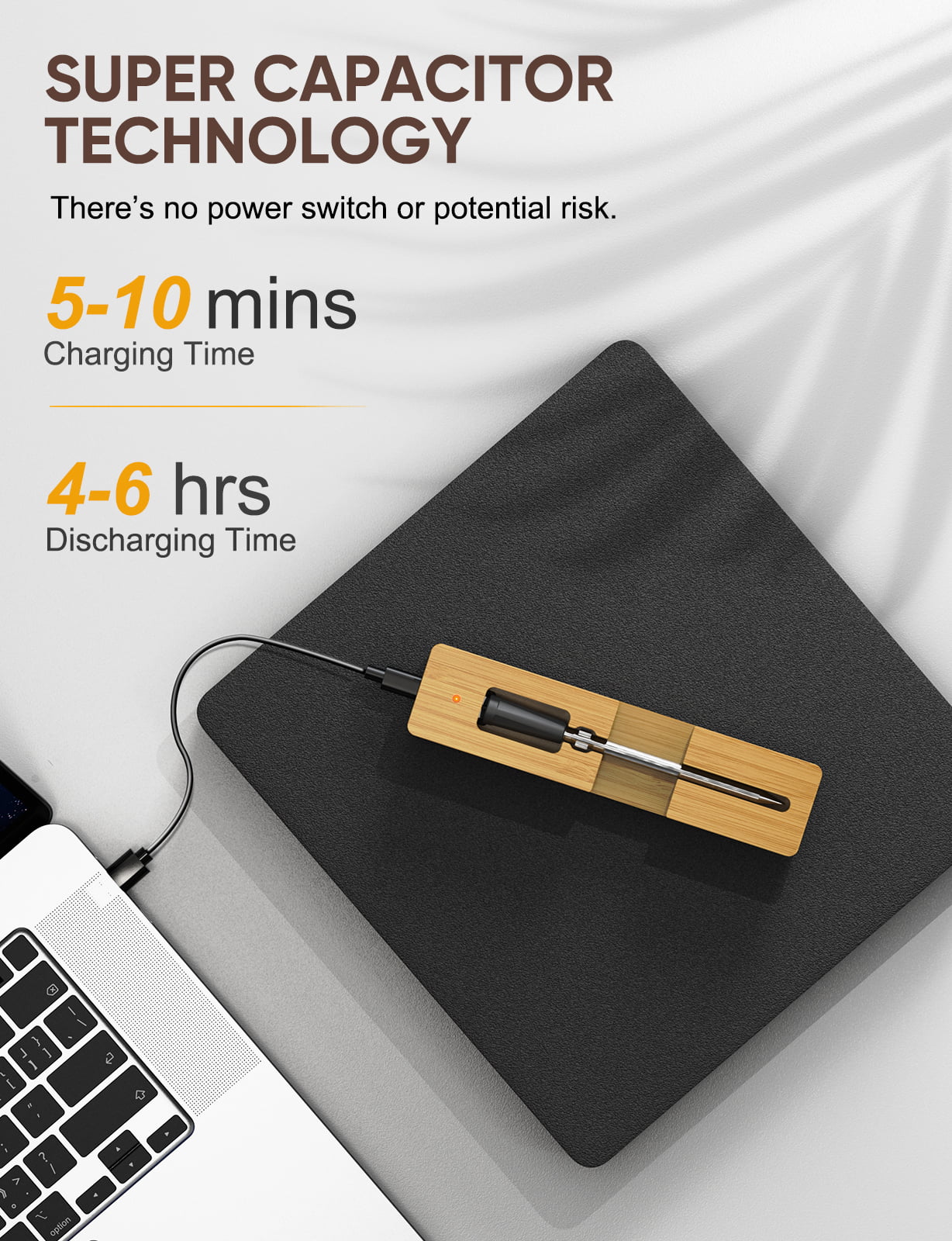 Smart Wireless Meat Thermometer, Food Thermometer with 165ft Wireless Range, APP Control, Charging Dock, USB C Charging Cable, Kitchen Thermometer for Oven, Grill, BBQ, Smoker, Rotisserie