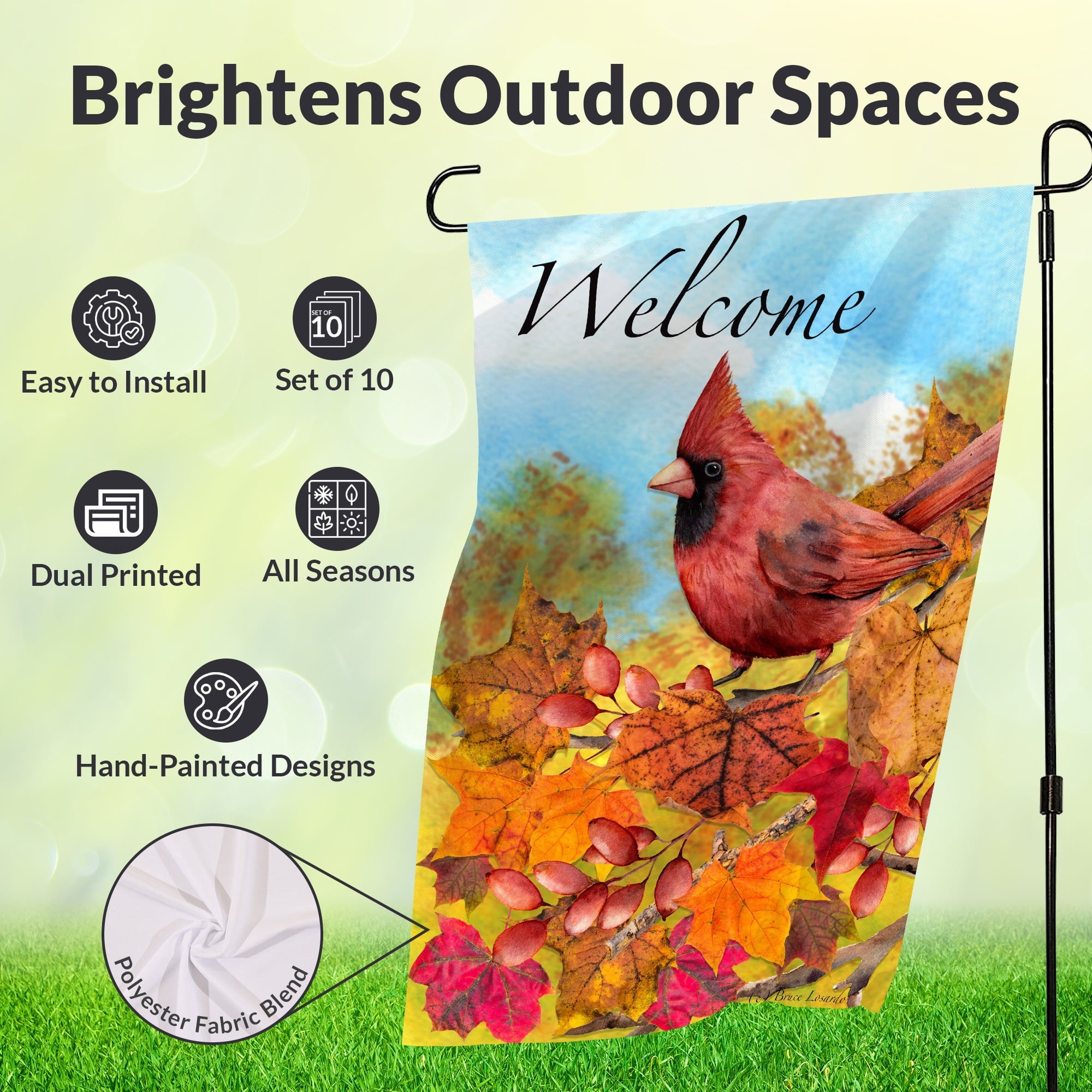 Garden Flags (Set of 10) Double Sided 12 x 18 inch Seasonal Flags with Anti-Wind Clip Stopper