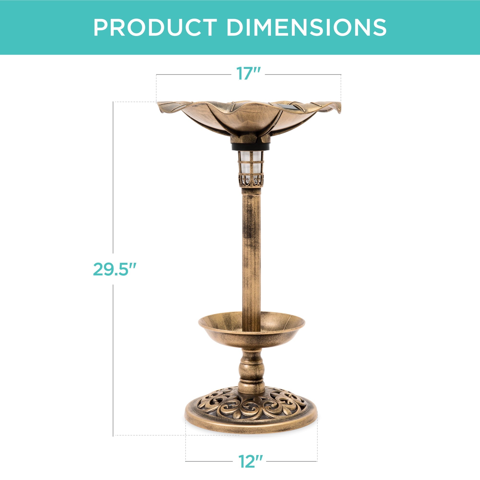 Best Choice Products Solar Lighted Pedestal Bird Bath w/ Planter, Integrated Panel - Bronze