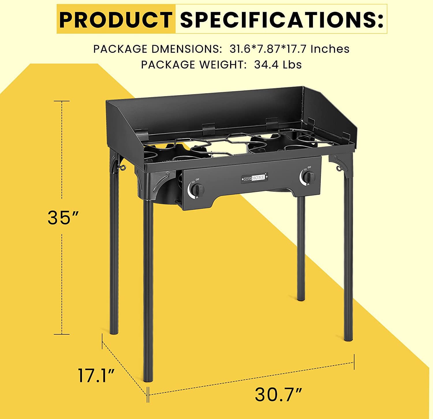 VIVOHOME Double Burner Stove, Dual Propane with Windscreen and Detachable Legs Stand, Max. 150000 BTU/Hr