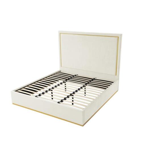 Creed Bed Beige Velvet Queen Upholstered Powder Coated Gold Frame and Base