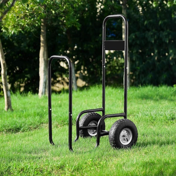 Firewood Cart Rolling Cart 31.5 in. Heavy-Duty Outdoor Firewood Rack with Pneumatic Wheels Rolls Up and Down Stairs